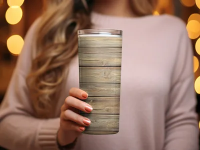 Rustic Wooden Plank Design Tumbler for Hot and Cold Drinks