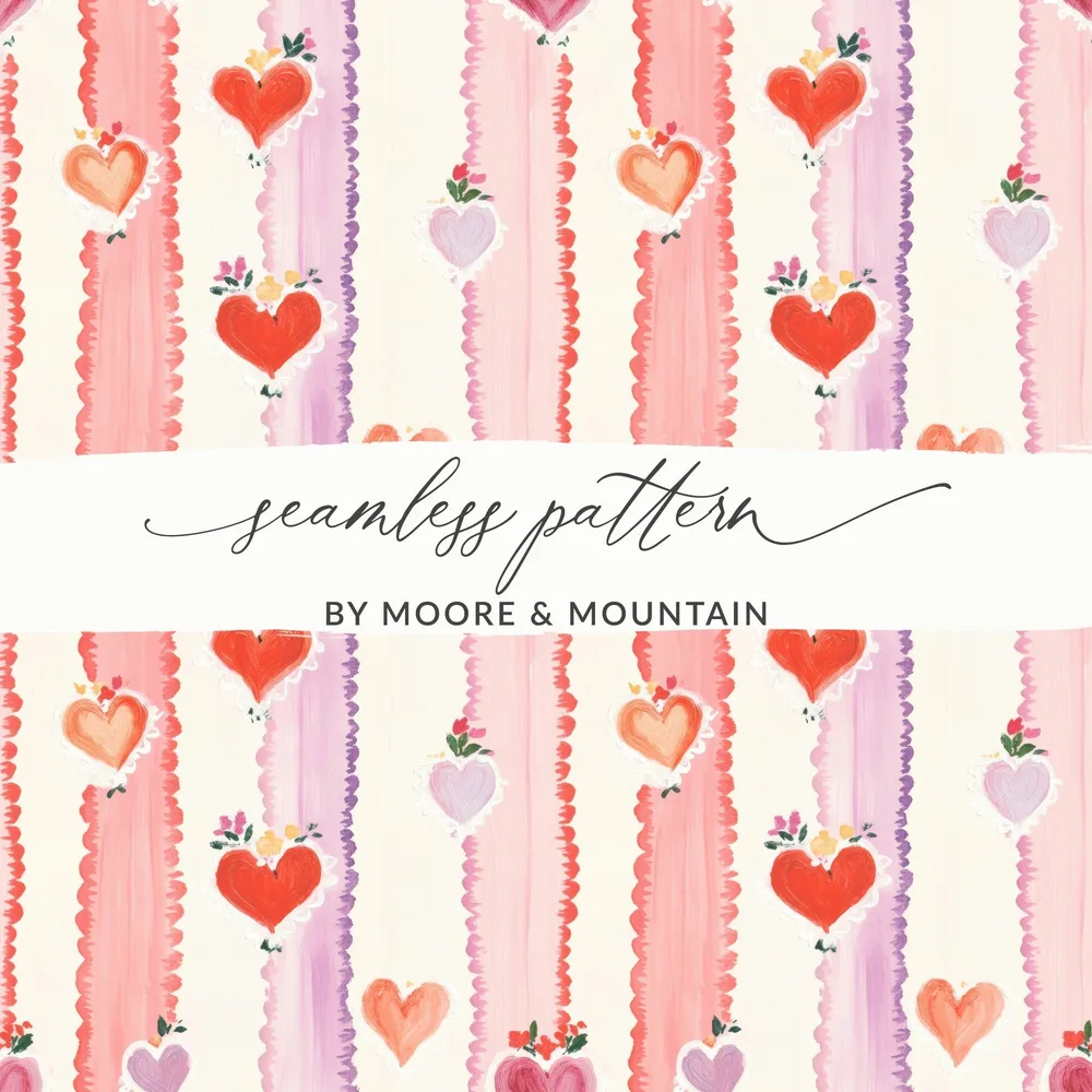 Sacred Heart Digital Paper, Floral Heart Pattern, Seamless Valentine Paper, Valentine Digital Paper, Striped Heart Scrapbook Paper - Moore and Mountain