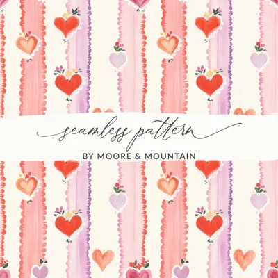 Sacred Heart Digital Paper, Floral Heart Pattern, Seamless Valentine Paper, Valentine Digital Paper, Striped Heart Scrapbook Paper