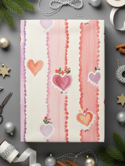 Sacred Heart Digital Paper, Floral Heart Pattern, Seamless Valentine Paper, Valentine Digital Paper, Striped Heart Scrapbook Paper - Moore and Mountain