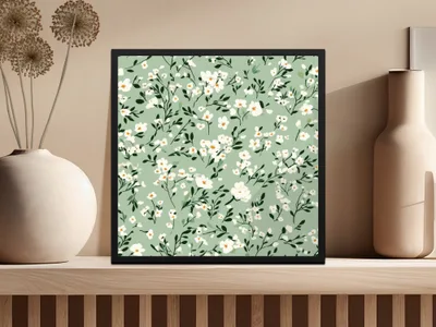 Green and White Floral Pattern Art Print for Home Decor