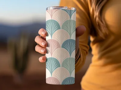 Elegant Pastel Fan Pattern Insulated Tumbler Product