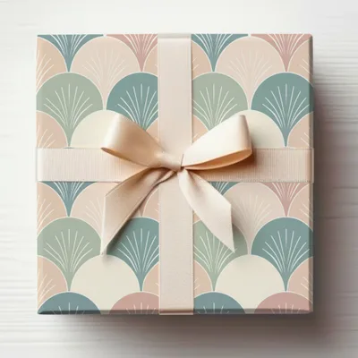 Art Deco Pattern Gift Box with Cream Ribbon