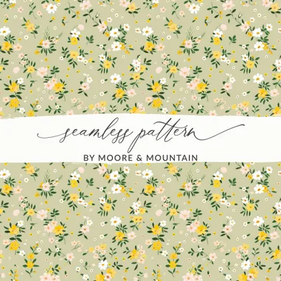 Sage Green Boho Wildflower Seamless Light Pink Yellow Sublimation Design