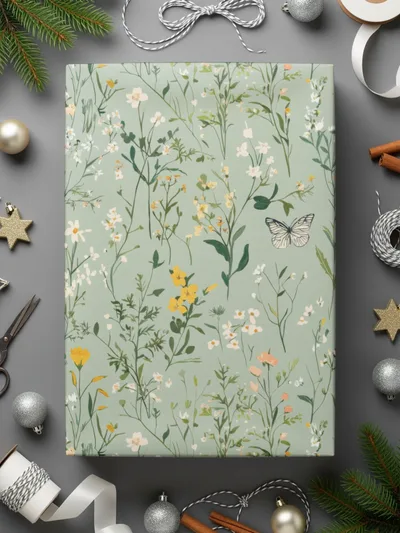Floral Butterfly Gift Wrap with Green Background product