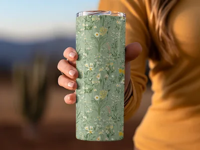 Floral Print Slim Travel Tumbler with Lid