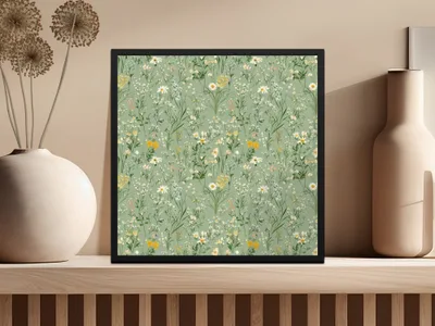 Beautiful Green Floral Art Print with Wildflowers