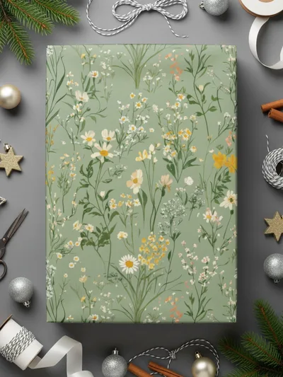 Beautiful Floral Design Green Gift Wrap Sheet