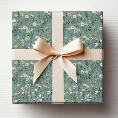 Vintage Floral Gift Wrapping Paper with Ribbon - Product