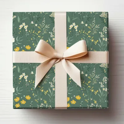 Elegant Green Floral Design Gift Wrap Paper Set