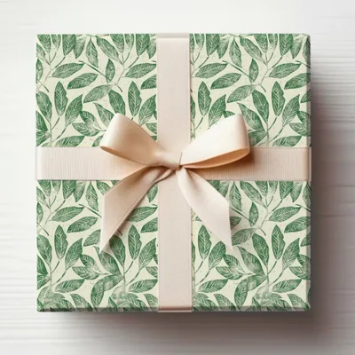 Elegant Green Leaf Design Wrapped Gift Box