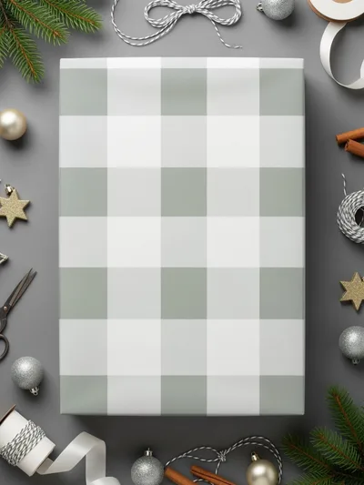Elegant Grey and White Plaid Gift Wrap for Festive Occasions