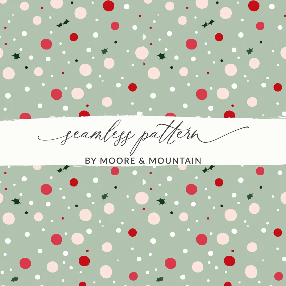Festive Polka Dot and Holly Seamless Pattern Design