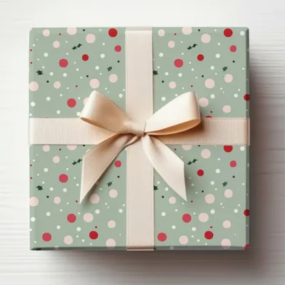 Festive Polka Dot and Holly Wrapped Gift Box
