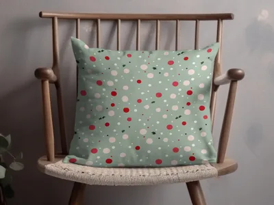 Festive Red White Dot and Holly Design Pillow