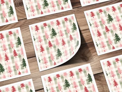 Festive Evergreen and Plaid Patterned Sticker Sheets