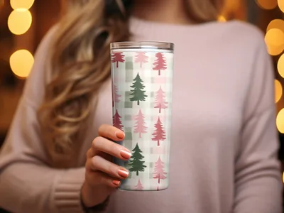 Festive Plaid Christmas Tree Insulated Tumbler Cup