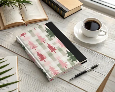 Pastel Plaid and Christmas Tree Pattern Notebook