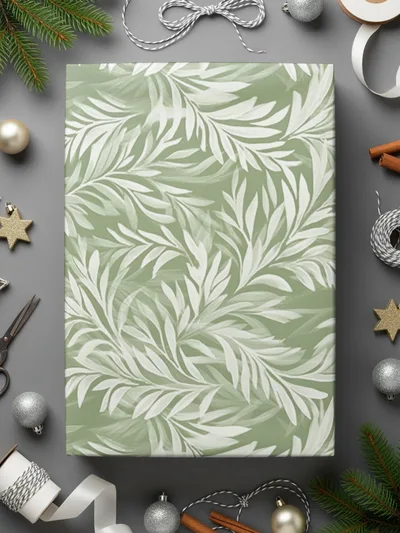 Festive Green and White Holiday Gift Wrap Pattern