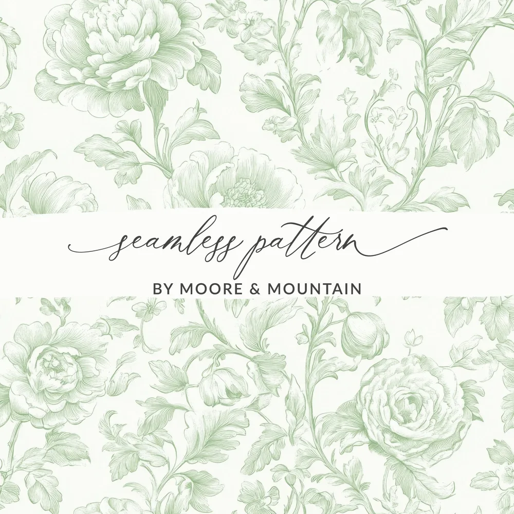 Sage Green Floral Digital Paper, Seamless Flower Pattern, Botanical Illustration, Vintage Style, Fabric Design, Scrapbooking Paper - Moore and Mountain