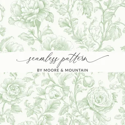 Sage Green Floral Digital Paper, Seamless Flower Pattern, Botanical Illustration, Vintage Style, Fabric Design, Scrapbooking Paper