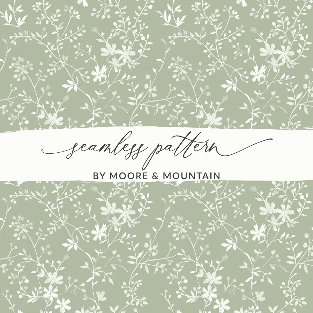 Sage Green Floral Pattern Digital Paper, Botanical Seamless Texture, Vintage Flower Background, Scrapbooking Fabric Design, Download - Moore and Mountain