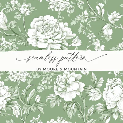 Sage Green Floral Pattern, Digital Paper, Seamless Flower Design, Fabric Print, Peony Digital Download, Botanical Pattern, Scrapbook Paper