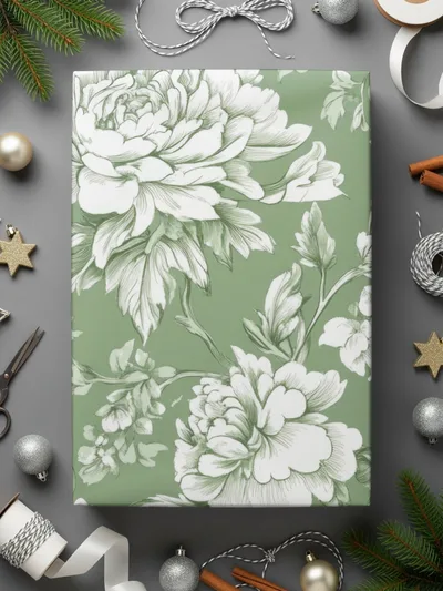 Sage Green Floral Pattern, Digital Paper, Seamless Flower Design, Fabric Print, Peony Digital Download, Botanical Pattern, Scrapbook Paper - Moore and Mountain