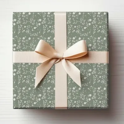 Elegant Green Floral Patterned Gift Box with Ribbon