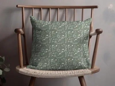 Green Cushion with White Floral Pattern Pillow