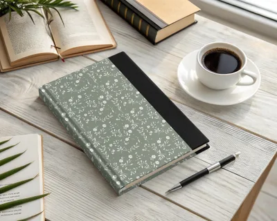 Elegant Green and Black Floral Hardcover Notebook