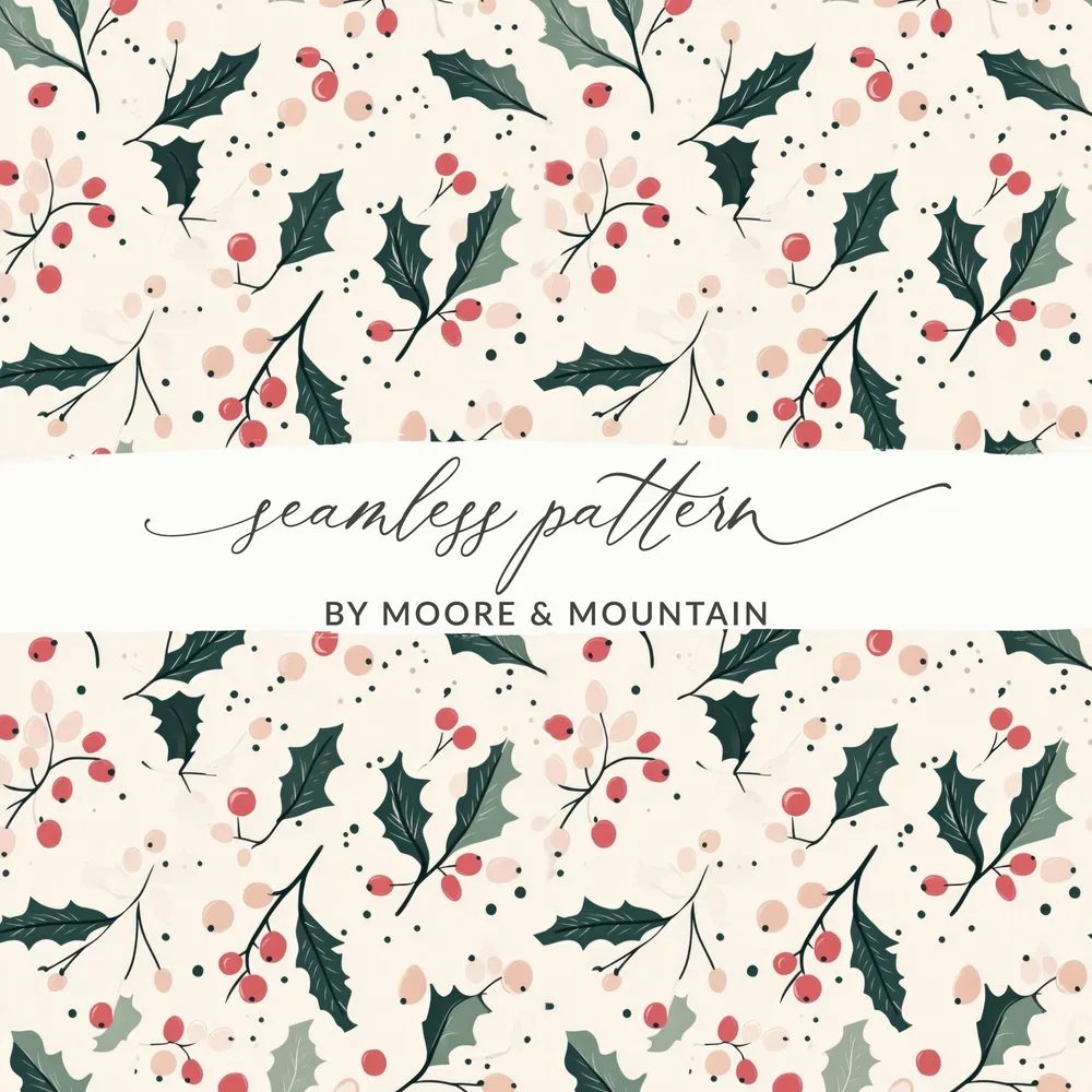 Festive Holly and Berries Seamless Pattern Design