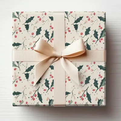 Elegant Holiday Gift Wrapped in Festive Holly Berry Paper