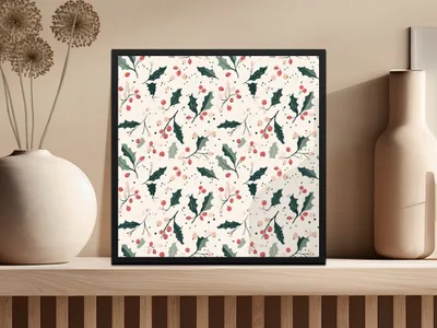 Festive Holiday Berries and Leaves Wall Art Print