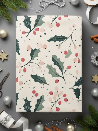 Festive Holly and Berries Design for Christmas Wrapping