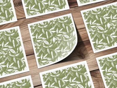 Green and White Leaf Patterns Printed Art Prints