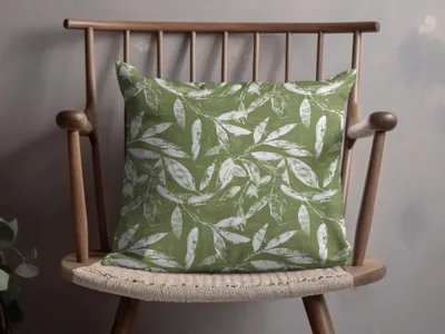 Olive Green Leaf Patterned Decorative Pillow Product
