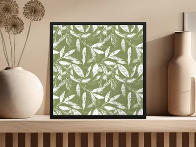 Leaf Pattern Green and White Framed Wall Art Painting