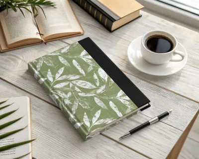 Green and White Leaf Pattern Hardcover Notebook Product