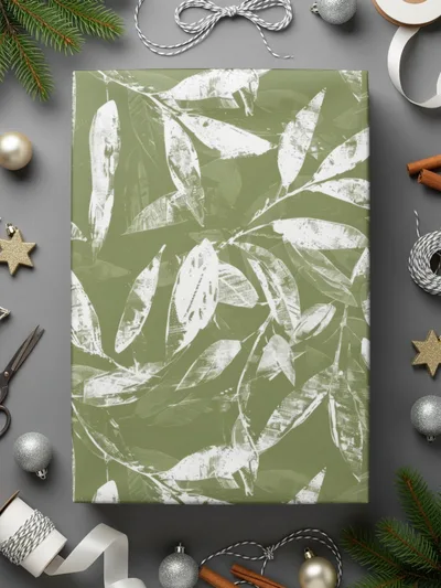 Elegant Green Floral Patterned Holiday Wrap Paper