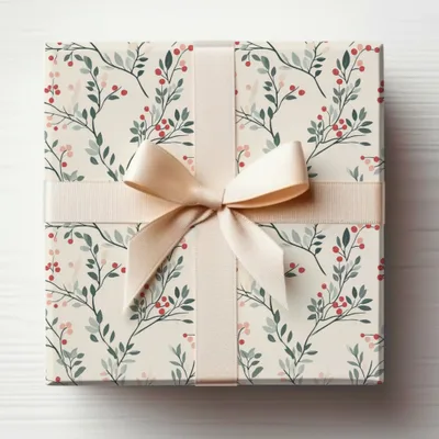 Elegant Floral Patterned Gift Box with Cream Ribbon