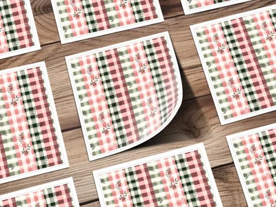 Pink and Green Floral Plaid Pattern Sticker Sheet