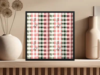 Plaid Pattern Wall Art with Floral Accents Product