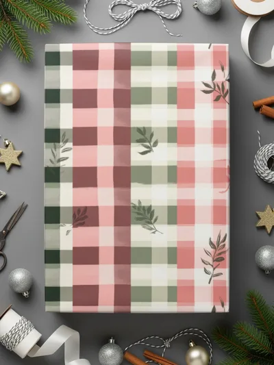 Festive Multicolor Plaid with Holiday Accents Wrapping Paper