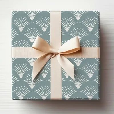 Elegant Patterned Gift Box with Cream Ribbon