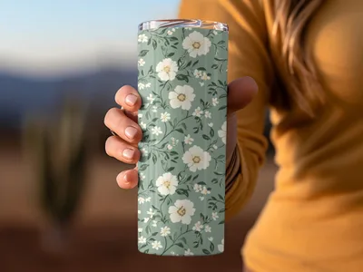 Sage Green Seamless Floral Design with Green Backdrop Digital - Moore and Mountain