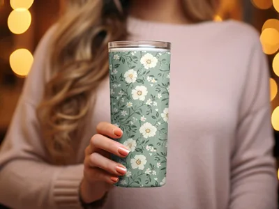 Sage Green Seamless Floral Design with Green Backdrop Digital - Moore and Mountain