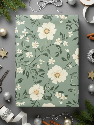 Sage Green Seamless Floral Design with Green Backdrop Digital - Moore and Mountain