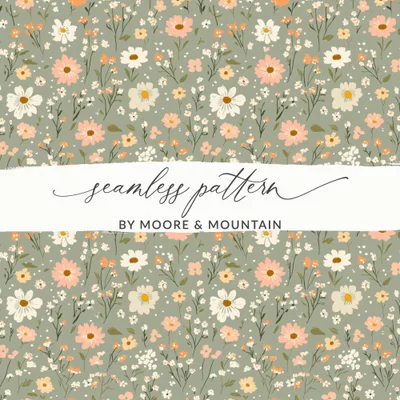 Sage Green Seamless Floral Pattern Digital