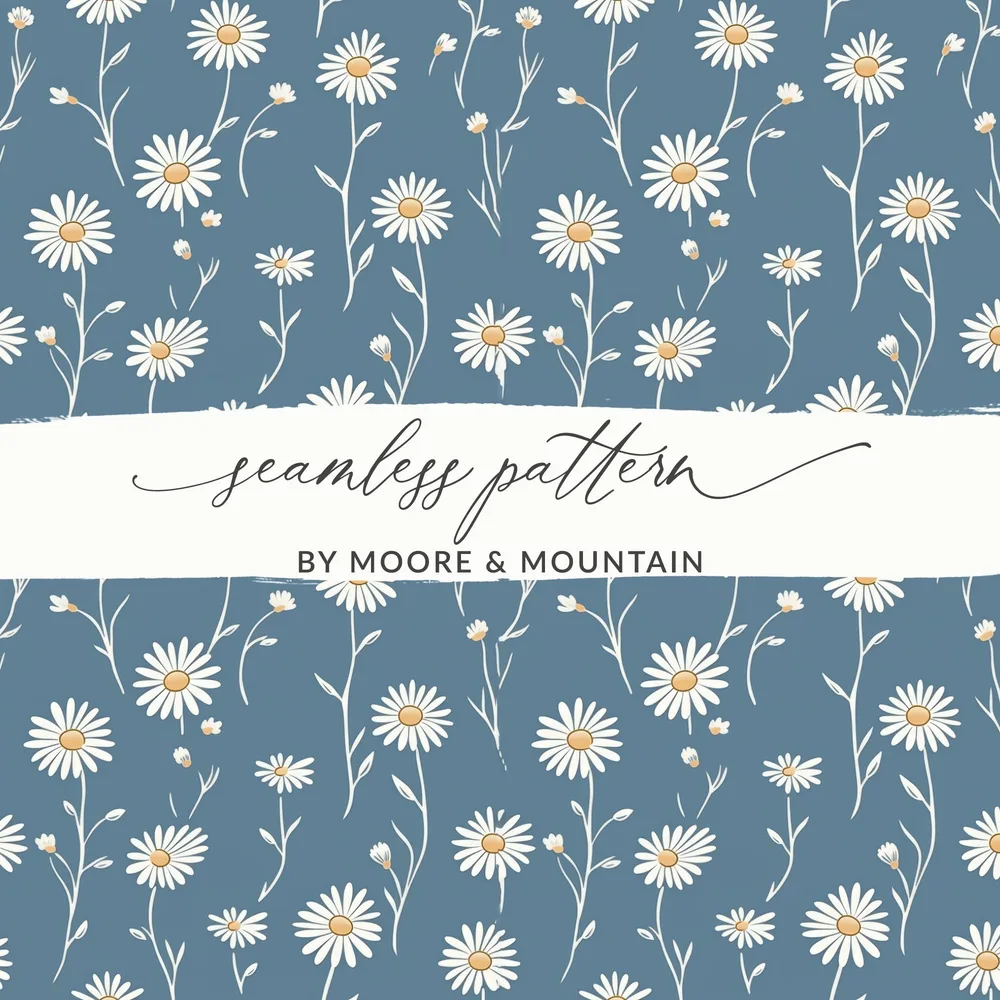 Daisy Floral Blue Background Seamless Pattern Design